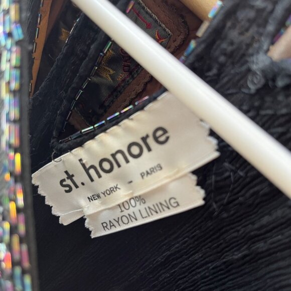 vintage 80s flapper dress black silk sequin beaded cutout cocktail party prom XS - Picture 10 of 10